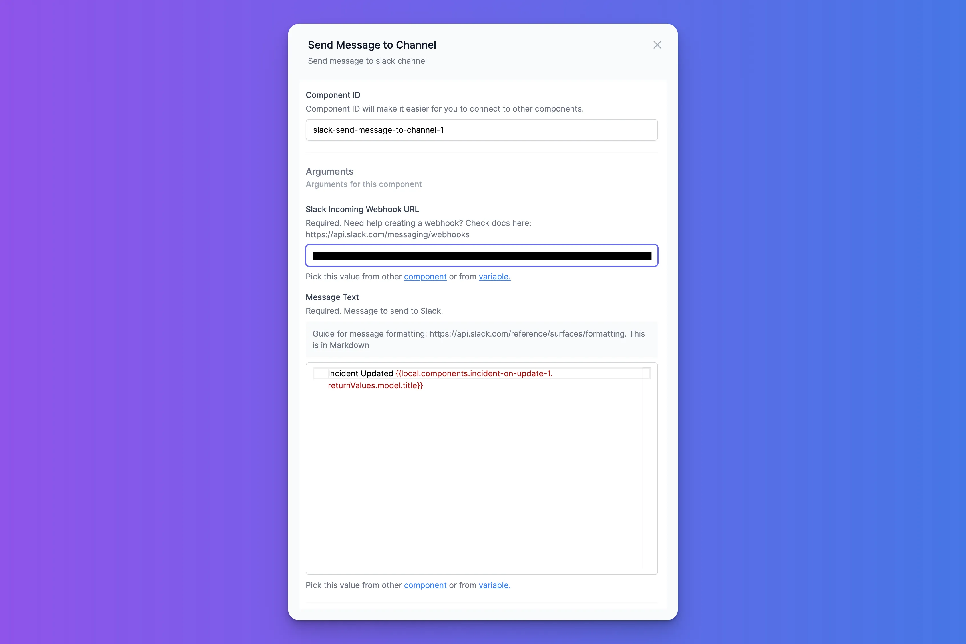 Send Messsage Action via Webhook